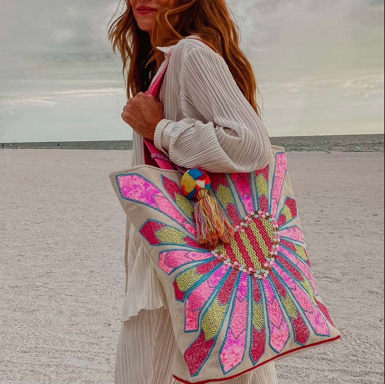 Kind Heart Beaded Beach Bag Tote & Wristlet