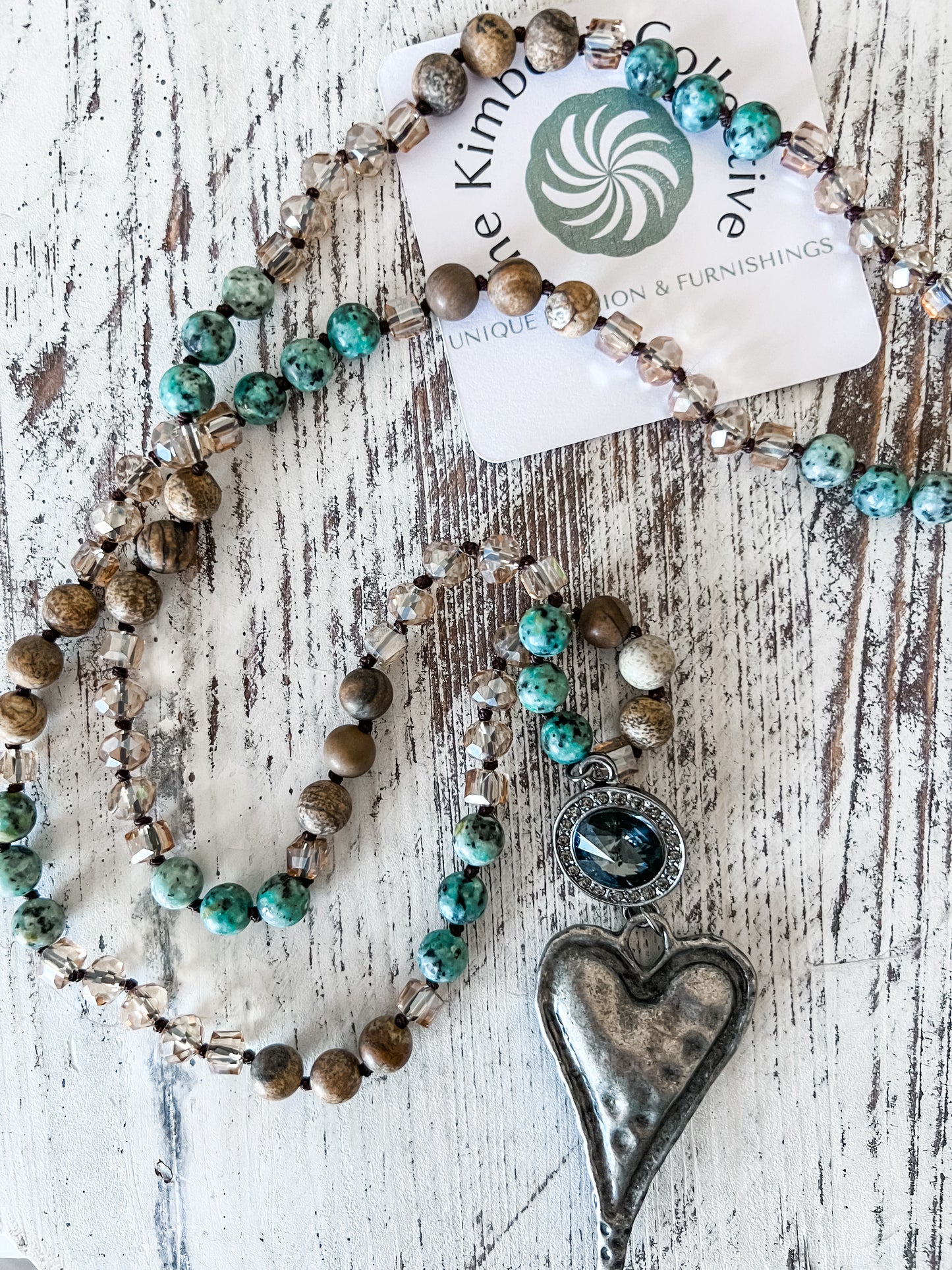 African Turquoise/Ivory Heart Necklace