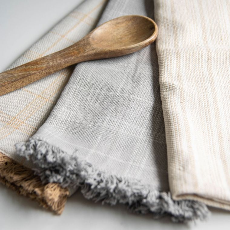 Linen Tea Towels Rustic White & Beige stripe