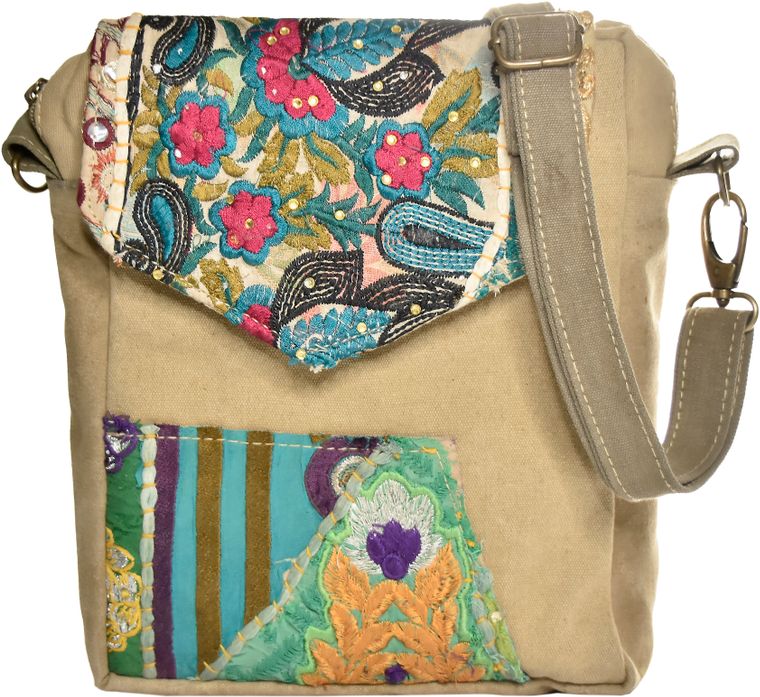 RECYCLED MILITARY TENT & VINTAGE FABRIC CROSSBODY