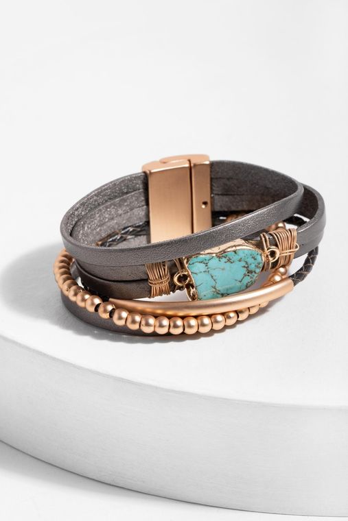 Playa Stackable Leather Bracelet With Natural Stone