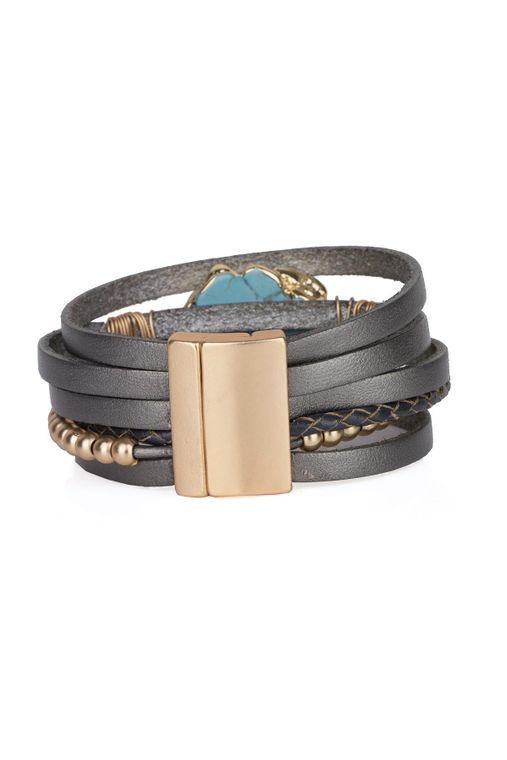 Playa Stackable Leather Bracelet With Natural Stone