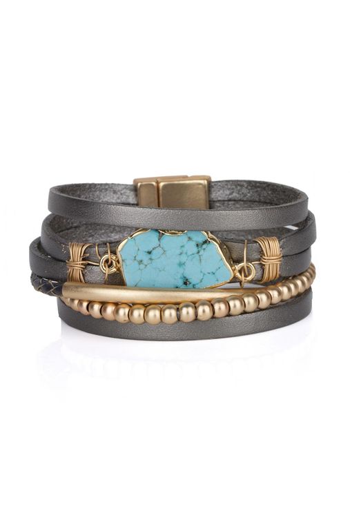 Playa Stackable Leather Bracelet With Natural Stone