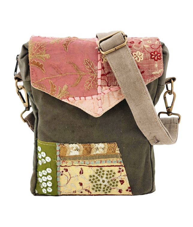 RECYCLED MILITARY TENT & VINTAGE FABRIC CROSSBODY