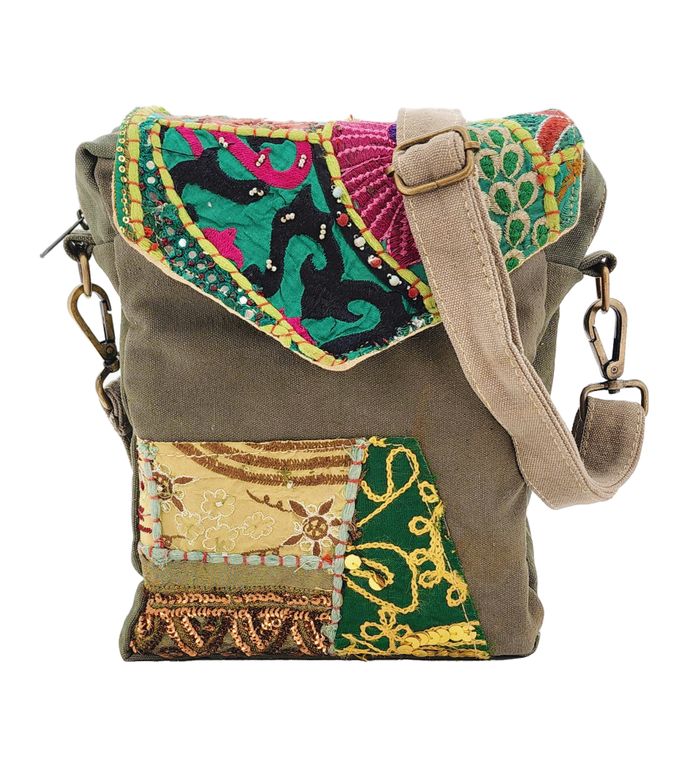 RECYCLED MILITARY TENT & VINTAGE FABRIC CROSSBODY