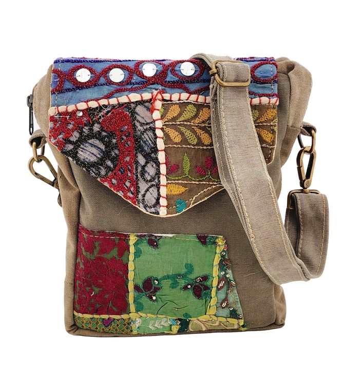 RECYCLED MILITARY TENT & VINTAGE FABRIC CROSSBODY