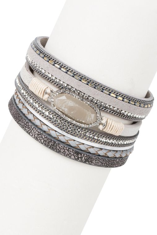 Reno Resin Stone Leather Bracelet-GRAY