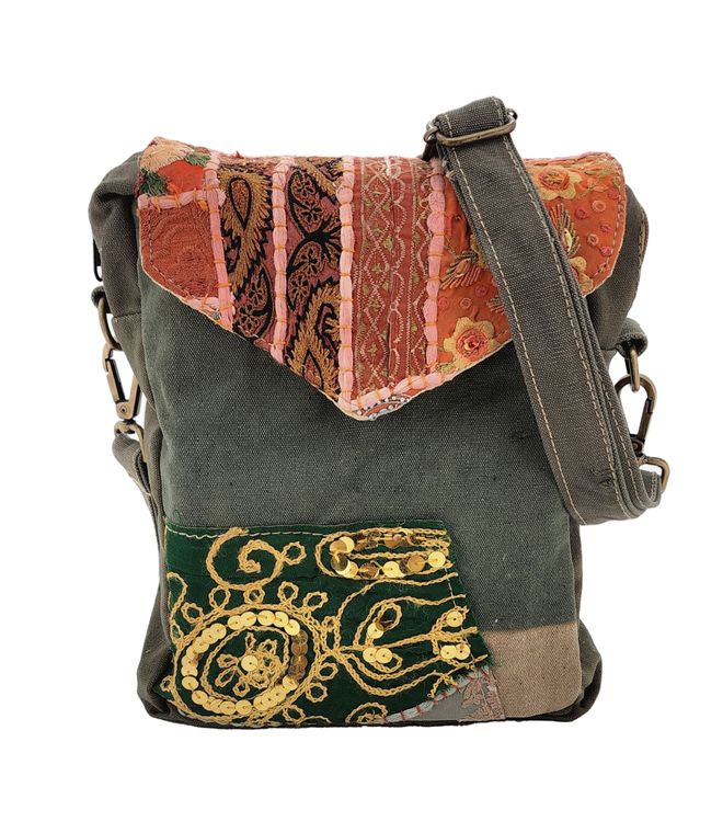 RECYCLED MILITARY TENT & VINTAGE FABRIC CROSSBODY